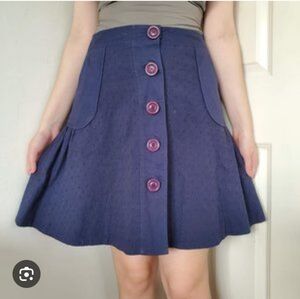 Anthropologie Navy Blue Eyelet Button-Up Skirt Size 4